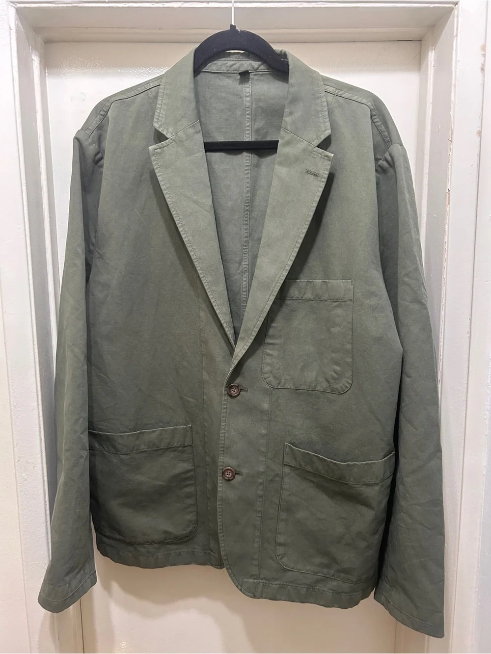 J Crew Chino Suit Jacket sz 44 Olive Garment Dyed Cotton Linen Blazer Chore Coat